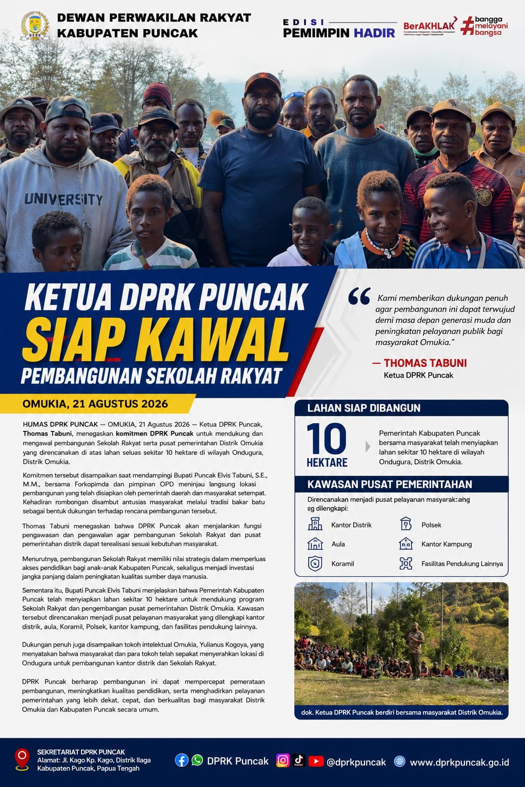 KETUA DPRK PUNCAK SIAP KAWAL PEMBANGUNAN SEKOLAH RAKYAT