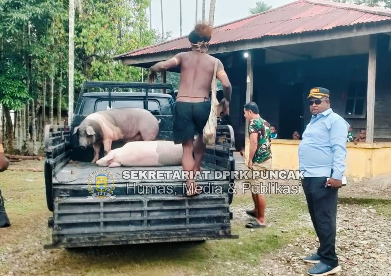 Foto: Ketua I DPRK PUNCAK sedang menyerahkan bantuan kepada keluarga korban 4 orang dari pihak Dang di Kwamki Lama Timika
