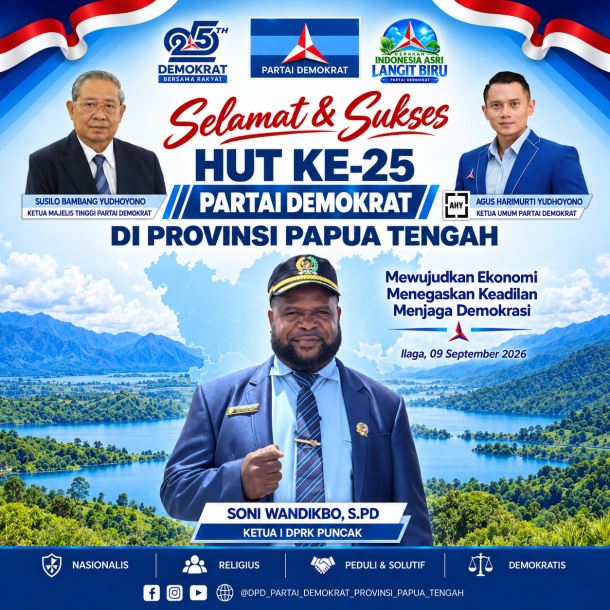 KETUA I DPRK PUNCAK SONI WANDIKBO UCAPKAN SELAMAT HUT KE-25 PARTAI DEMOKRAT