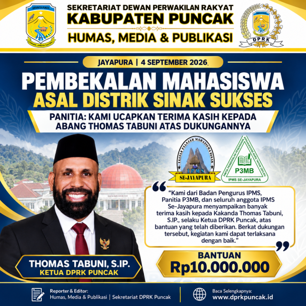 Dok. Foto ucapan terimakasih kepada ketua DPRK puncak atas bantuannya